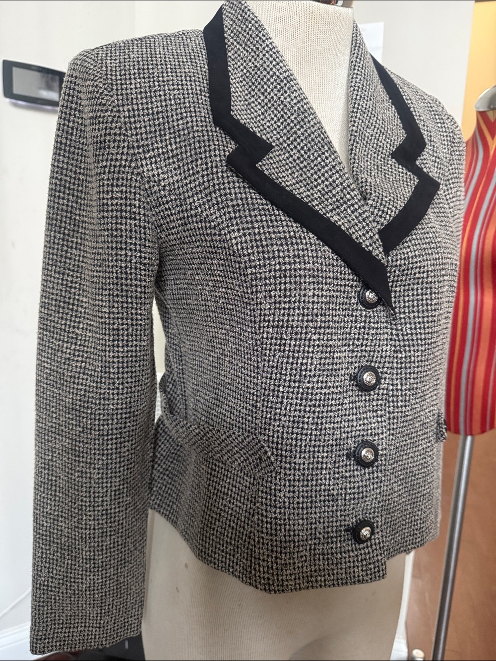 Vtg PETITE PERCEPTIONS By Irene B Herringbone Black White Jacket Blazer Size 8P